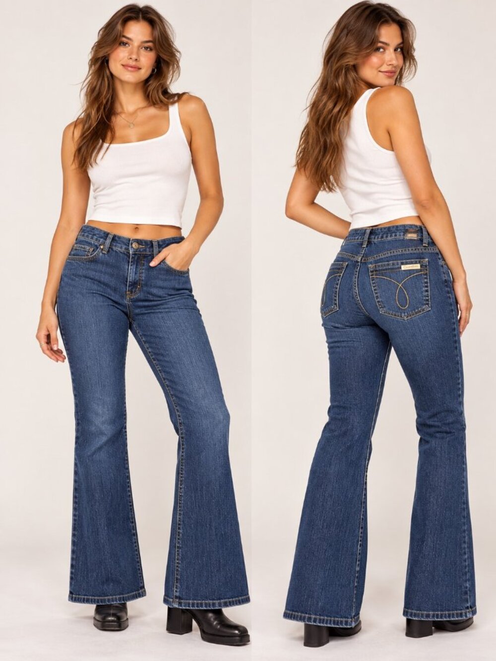 Calvin Klein Vintage Y2K Flare Leg Jeans Medium Wash Blue Denim Size 14